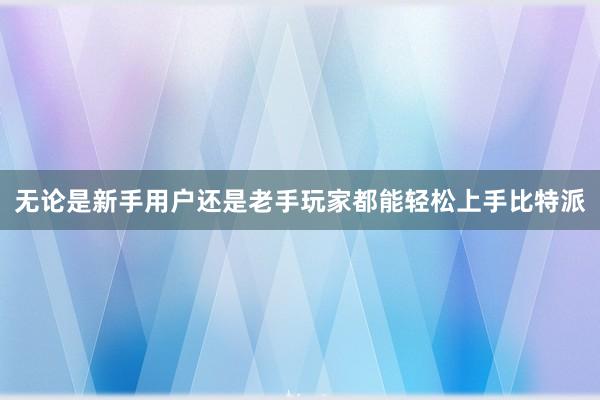 无论是新手用户还是老手玩家都能轻松上手比特派