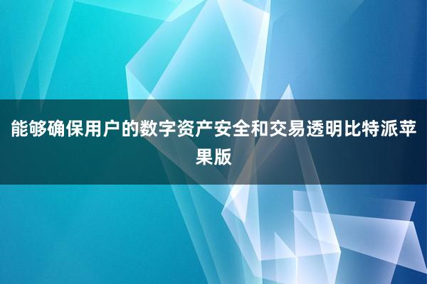 能够确保用户的数字资产安全和交易透明比特派苹果版